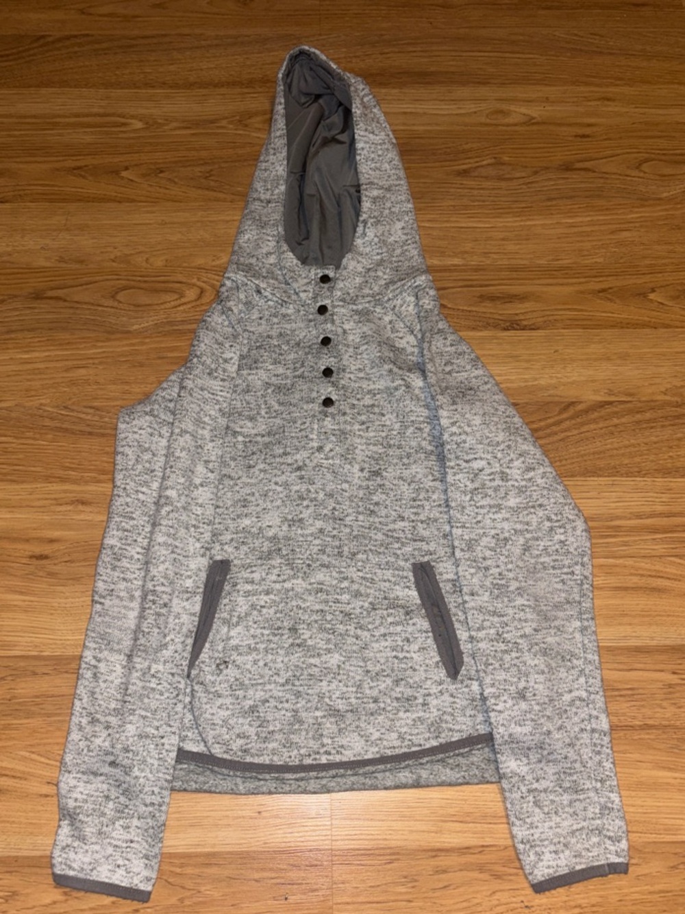 Thread Supply Gray Pullover Hoodie Button Neck Lightweight Sweater